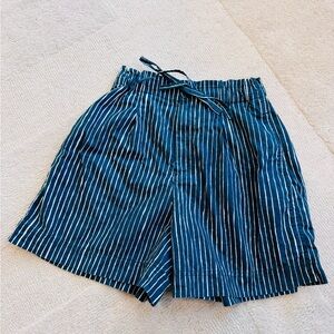 Uniqlo x Marimekko Striped Linen/Cotton Elastic Teal Paper Bag Shorts size xs